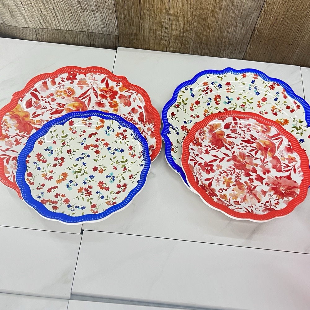 4-Pioneer Woman Melamine Dinner & Appetizer Dessert PlatesDitsy painterly 8" 6.5 - Picture 5 of 5